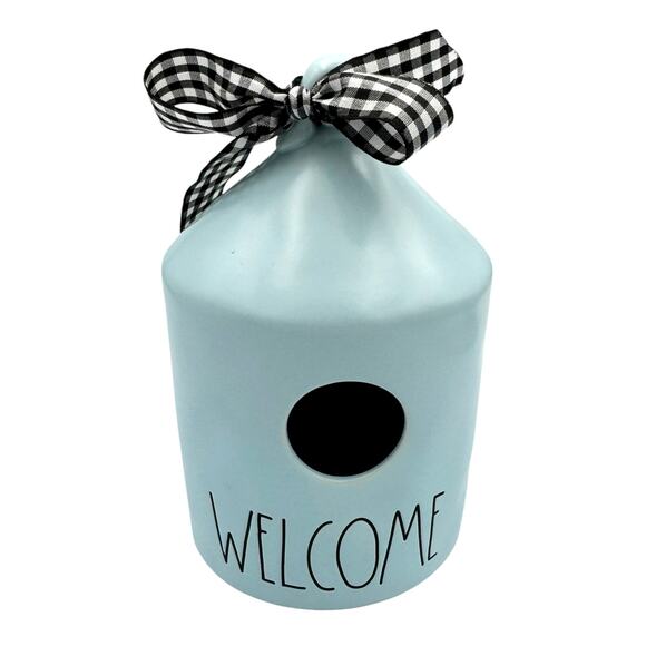 Rae Dunn WELCOME Blue Ceramic Round Birdhouse NWOT House Decor Collectible - Picture 1 of 3